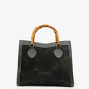 Gucci Black Vintage Suede And Leather Diana Bamboo Tote