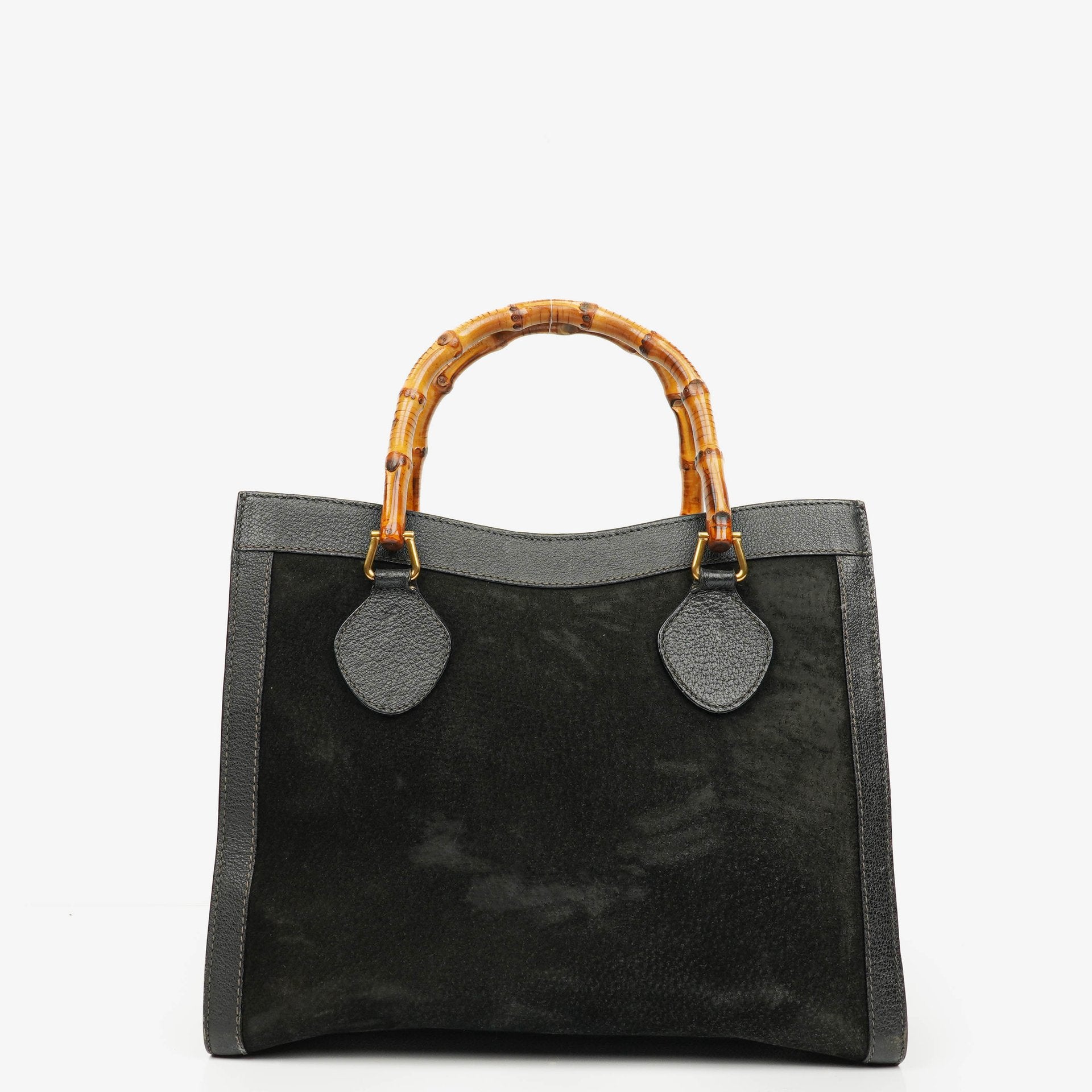 Gucci Black Vintage Suede And Leather Diana Bamboo Tote