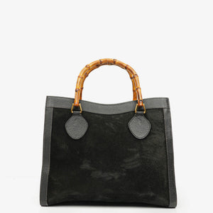 Gucci Black Vintage Suede And Leather Diana Bamboo Tote