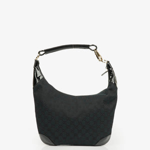 Sac hobo Gucci en toile GG noire/bleu marine avec poignée tressée et anneau