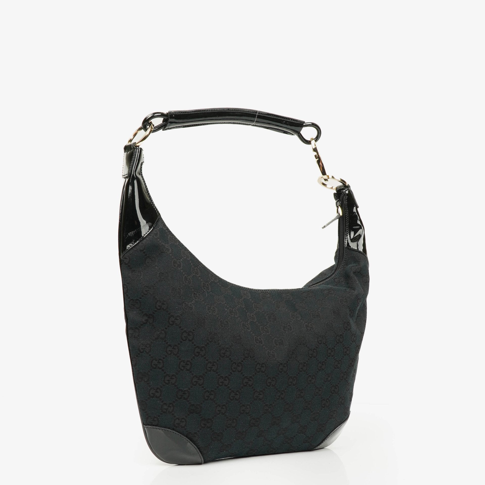 Gucci Black/Navy GG Canvas Braided Handle Ring Hobo Bag