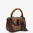 Gucci Brown GG Canvas Medium New Convertible Bamboo Top Handle Bag