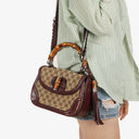 Gucci Brown GG Canvas Medium New Convertible Bamboo Top Handle Bag