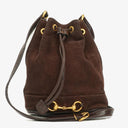 Gucci Brown Leather And Suede Horsebit Chain Drawstring Bucket Bag