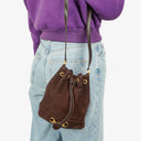 Gucci Brown Leather And Suede Horsebit Chain Drawstring Bucket Bag
