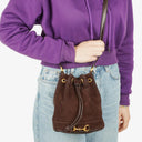 Gucci Brown Leather And Suede Horsebit Chain Drawstring Bucket Bag