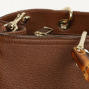 Gucci Brown Pebbled Calfskin Medium Bamboo Shopper Tote Bag