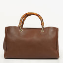Gucci Brown Pebbled Calfskin Medium Bamboo Shopper Tote Bag