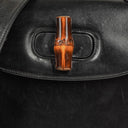 Gucci Convertible Bamboo Top Handle Black Leather Bag