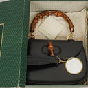 Gucci Convertible Bamboo Top Handle Black Leather Bag