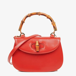Borsa Gucci Convertible con Manico Superiore in Bambù in Pelle Rossa