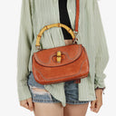Gucci Coral Pebbled Calfskin Medium New Convertible Bamboo Top Handle Bag