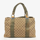 Gucci GG Monogram Canvas Beige Bamboo Top Handle Bag