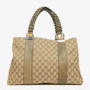 Gucci GG Monogram Canvas Beige Bamboo Top Handle Bag