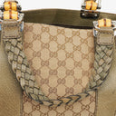 Gucci GG Monogram Canvas Beige Bamboo Top Handle Bag