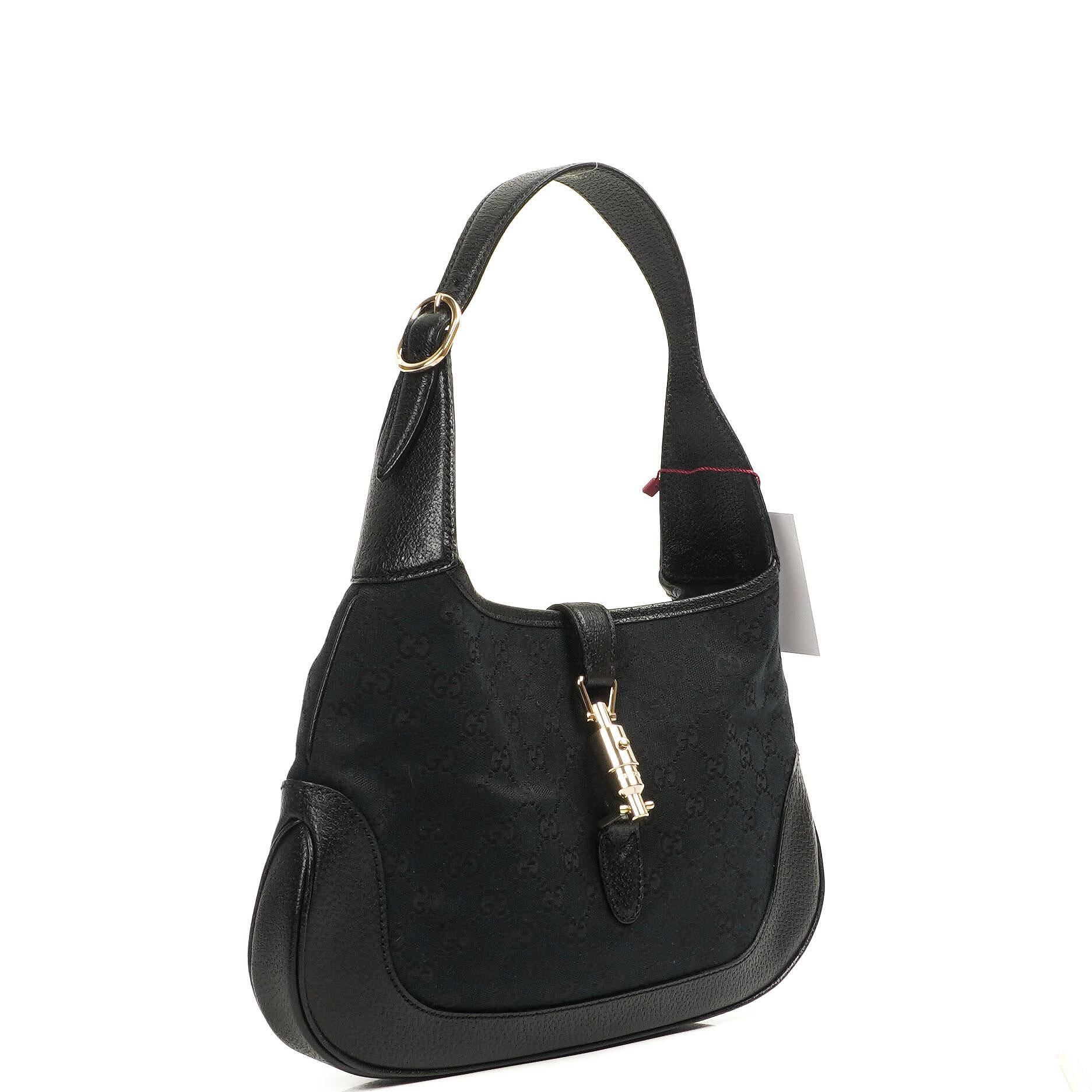 Gucci Jackie Medium Vintage Shoulder Bag Black/Dark Navy GG Canvas And Leather
