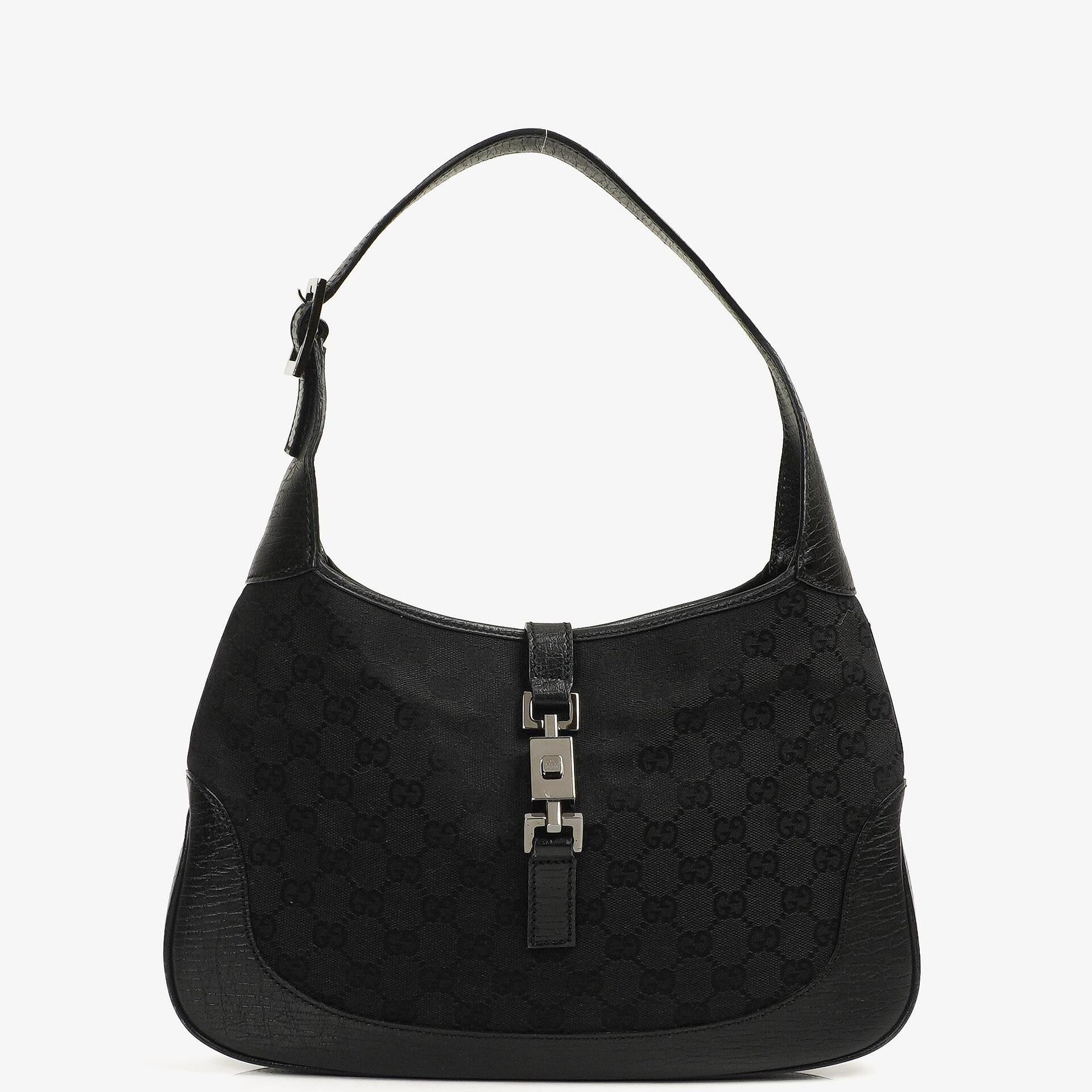 Gucci Jackie Vintage Medium Black GG Canvas And Leather Shoulder Bag