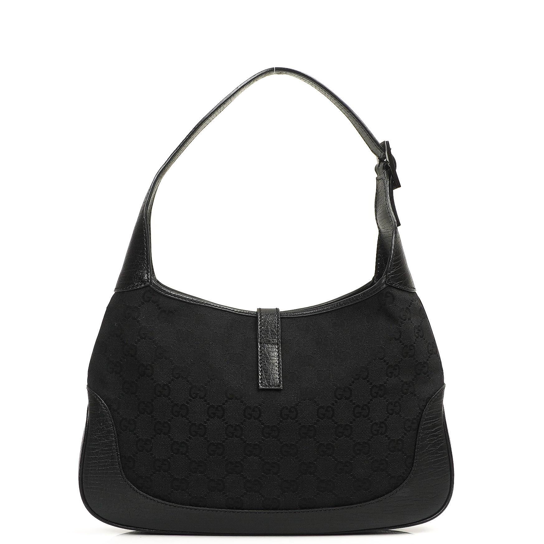 Gucci Jackie Vintage Medium Black GG Canvas And Leather Shoulder Bag
