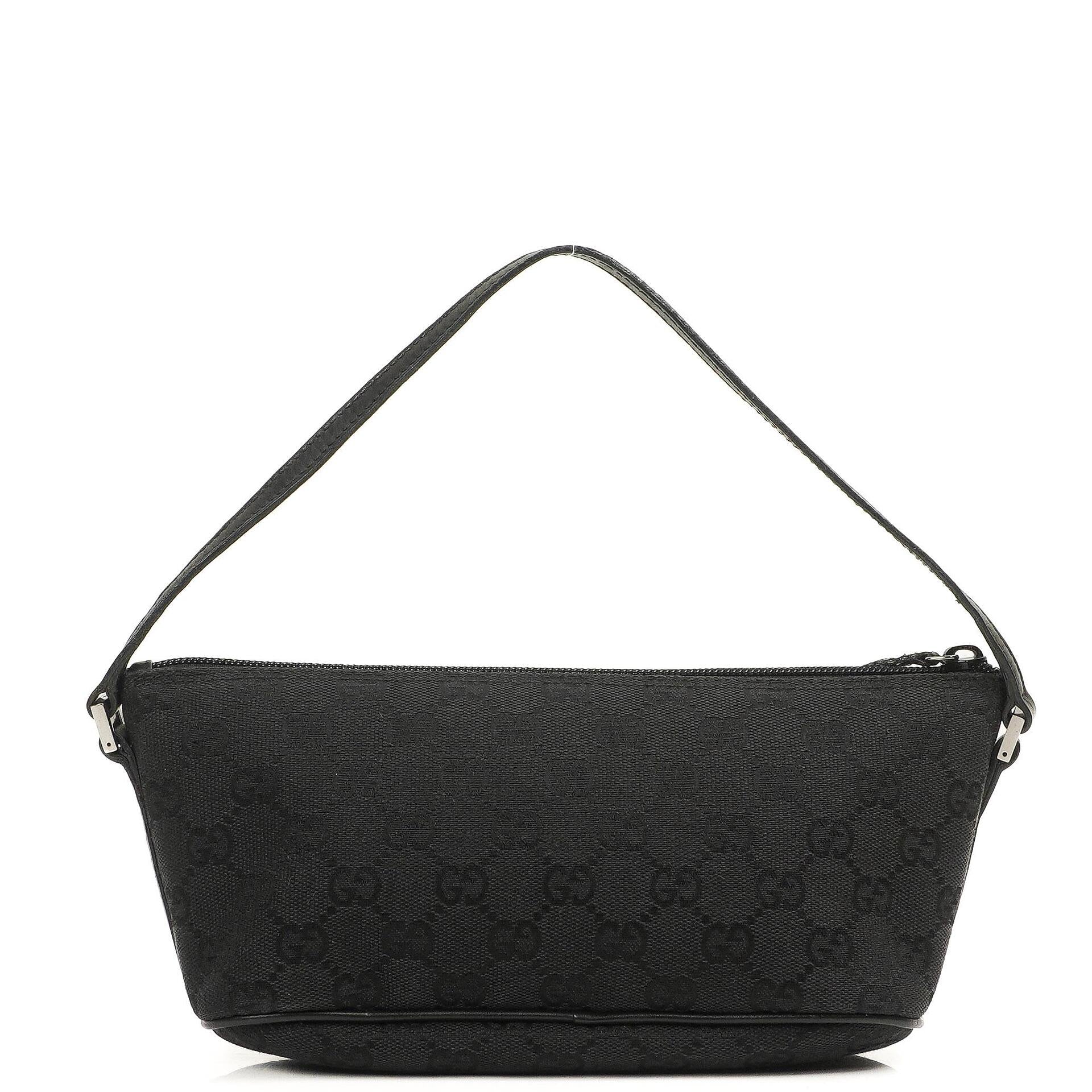 Gucci Mini Baguette Black GG Monogram Pochette Boat