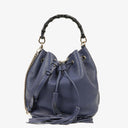 Gucci Miss Bamboo Pebbled Blue Calfskin Bucket Bag