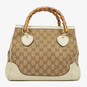 Gucci Monogram Canvas Ivory Diana Bamboo Top Handle Tote