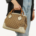 Gucci Monogram Canvas Ivory Diana Bamboo Top Handle Tote