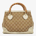 Gucci Monogram Canvas Ivory Diana Bamboo Top Handle Tote