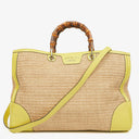 Gucci Natural Woven Straw and Leather Bamboo Shopper Tote Bag