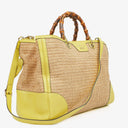 Gucci Natural Woven Straw and Leather Bamboo Shopper Tote Bag