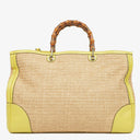 Gucci Natural Woven Straw and Leather Bamboo Shopper Tote Bag