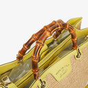 Gucci Natural Woven Straw and Leather Bamboo Shopper Tote Bag