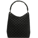 Gucci Vintage Bamboo Top Handle Black GG Hobo Shoulder Bag