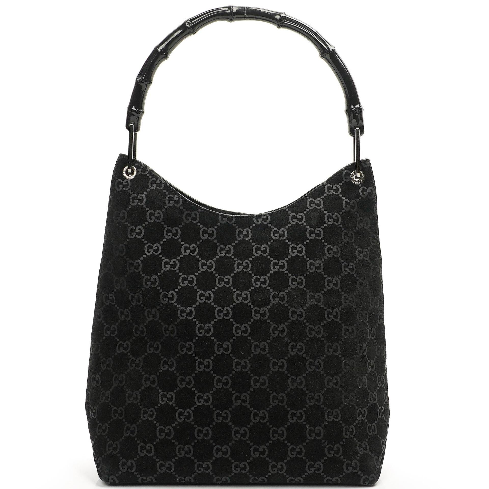 Gucci Vintage Bamboo Top Handle Black GG Hobo Shoulder Bag