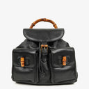 Gucci Vintage Black Leather Bamboo Backpack
