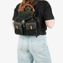 Gucci Vintage Black Suede and Bamboo Backpack