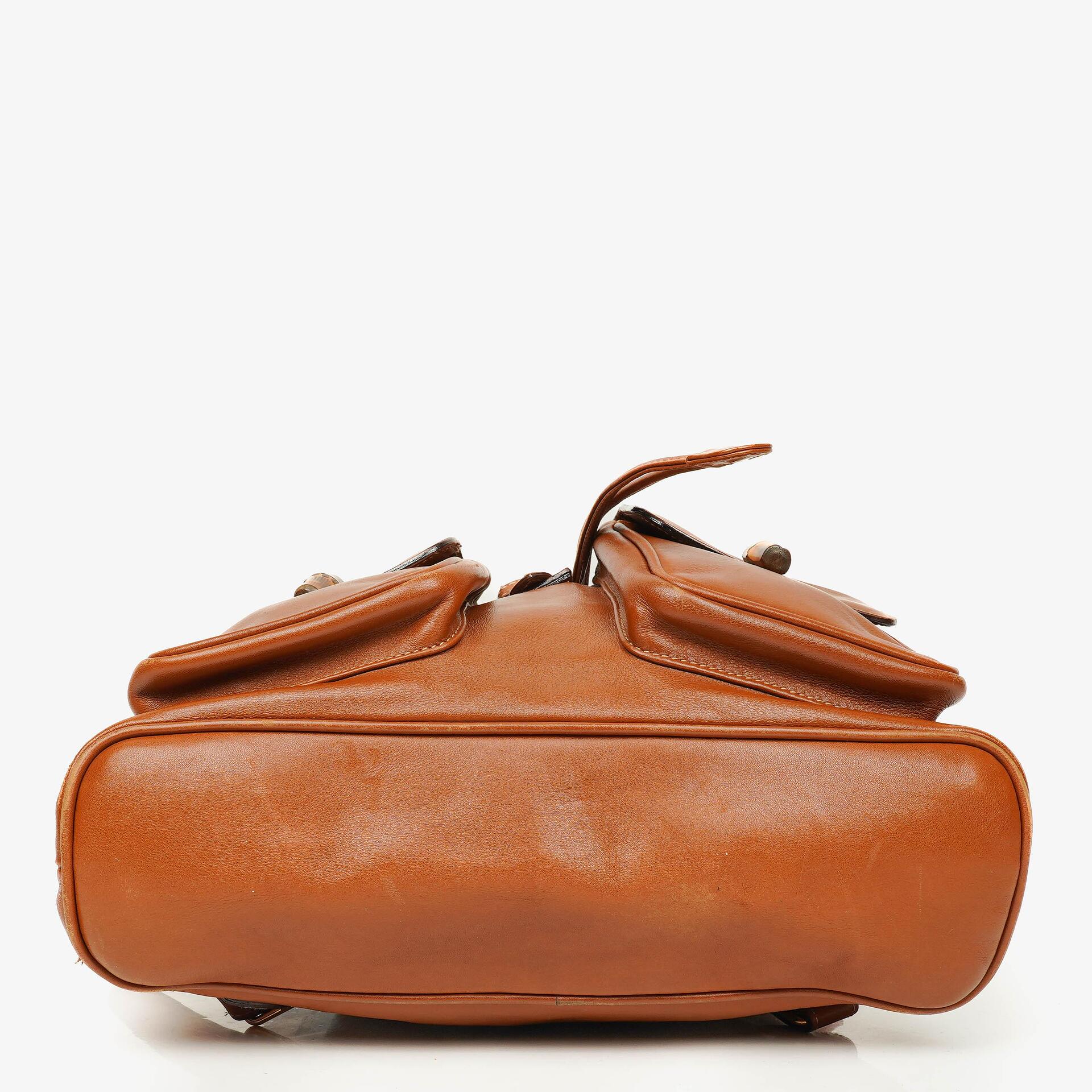 Gucci Vintage Brown Leather Bamboo Backpack