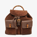 Gucci Vintage Brown Suede Leather Bamboo Backpack
