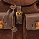 Gucci Vintage Brown Suede Leather Bamboo Backpack
