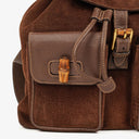 Gucci Vintage Brown Suede Leather Bamboo Backpack