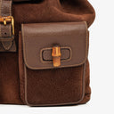 Gucci Vintage Brown Suede Leather Bamboo Backpack