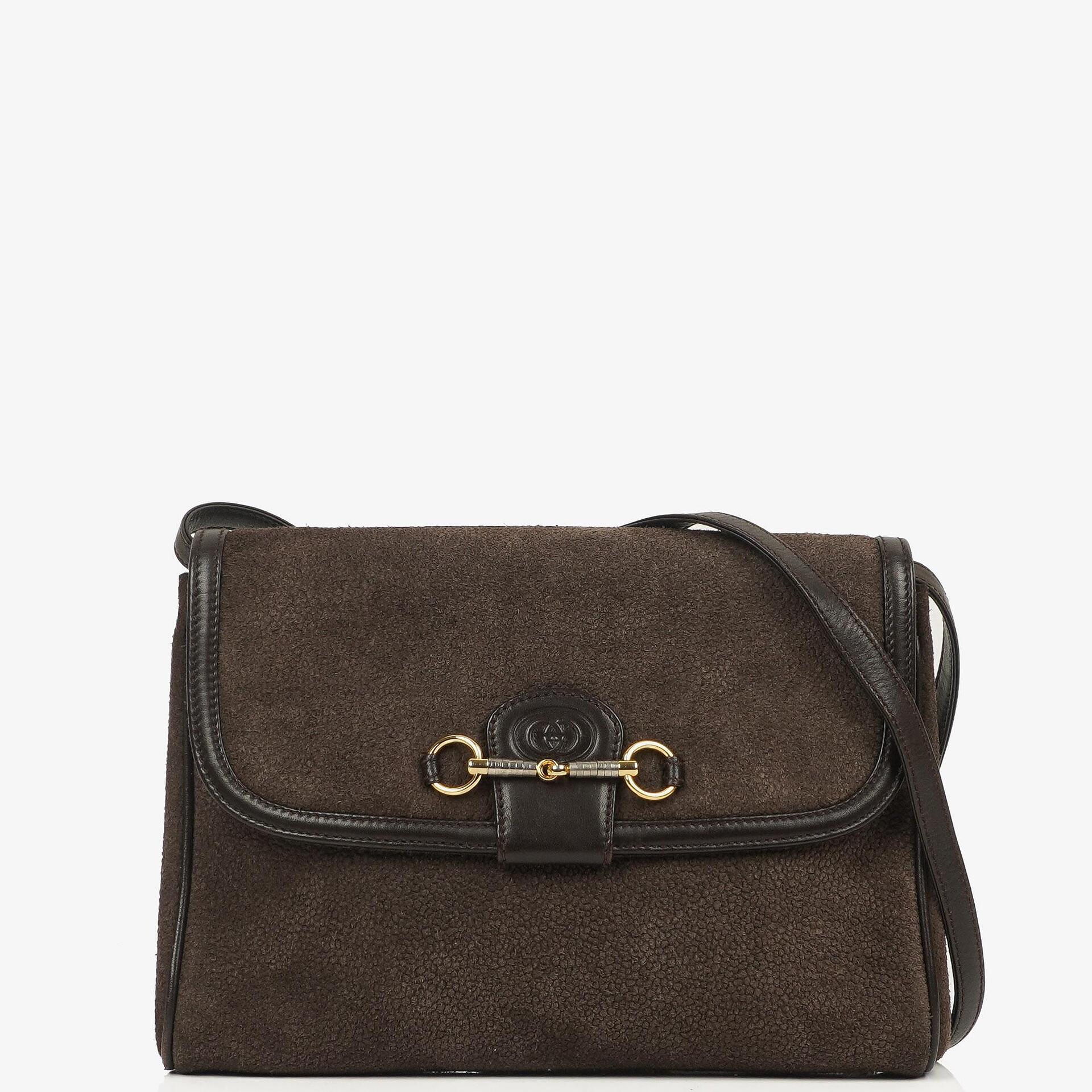 Gucci Vintage Horsebit 1955 Brown Suede Leather Bag