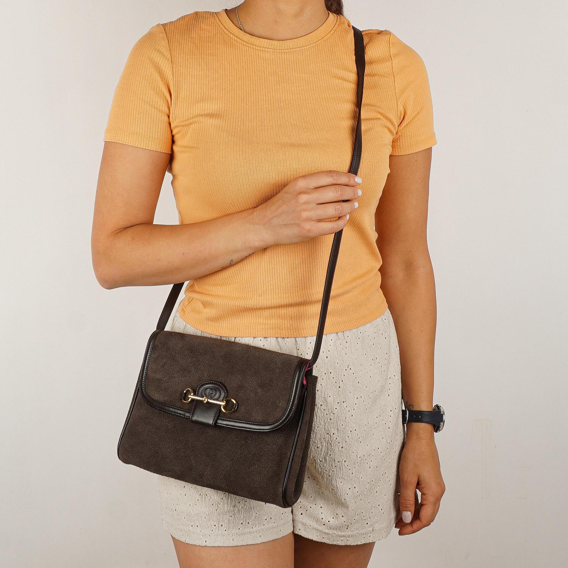 Gucci Vintage Horsebit 1955 Brown Suede Leather Bag