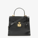 Gucci Vintage Kelly Lady Lock Convertible Top Handle Black Leather Shoulder Bag