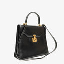 Gucci Vintage Kelly Lady Lock Convertible Top Handle Black Leather Shoulder Bag