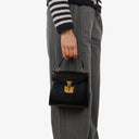 Gucci Vintage Kelly Lady Lock Convertible Black Leather Shoulder Bag