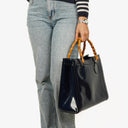 Gucci Vintage Patent Leather Navy Diana Bamboo Tote