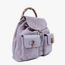 Gucci Vintage Purple Suede Leather Bamboo Backpack