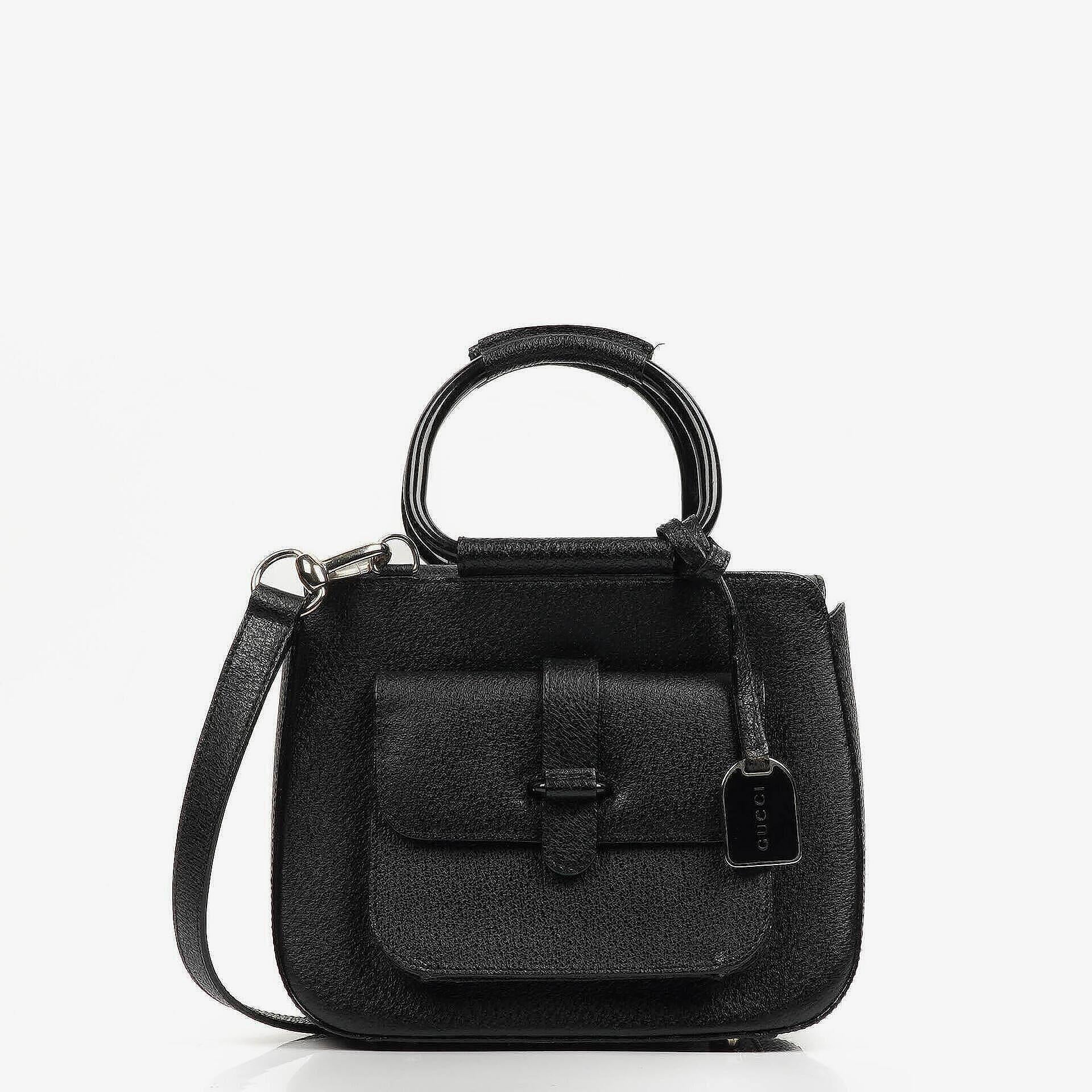 Gucci Vintage Two-Way Small Black Leather Crossbody Bag
