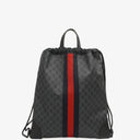 Gucci Web GG Supreme Monogram And Leather Drawstring Black Backpack
