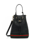 Gucci Web Ophidia Bucket Bag Small In Black Glazed Textured Calfskin